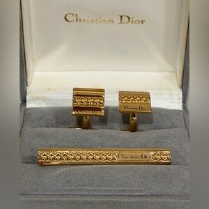 Like New Dior Gold Cufflinks and Tie Bar Set pre owned
